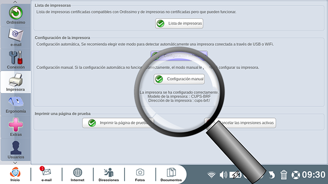 Información de la impresora configurada